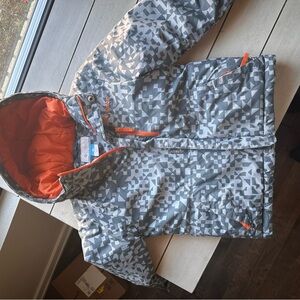 Columbia Kids Geometric Gray and Orange Puffer Jacket